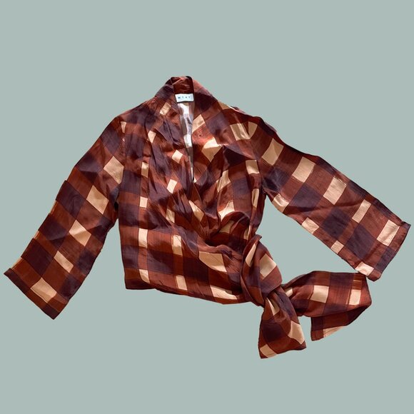 Wray Long Sleeve Wrap Top in Painted Check – XS - Picture 4 of 9